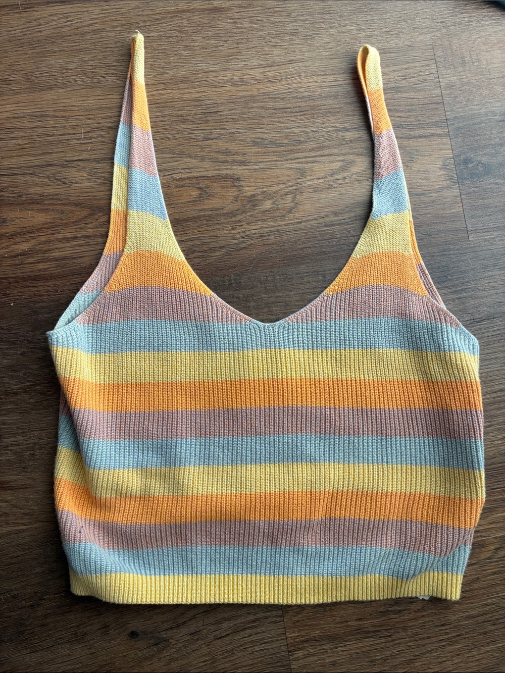 RVCA Pastel Striped Knit Camisole in Yellow, Blue & Peach
